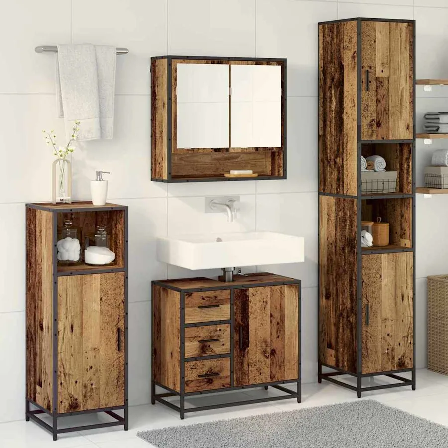 Ensemble de mobilier de salle de bain 3 pcs Bois Ancien - 4