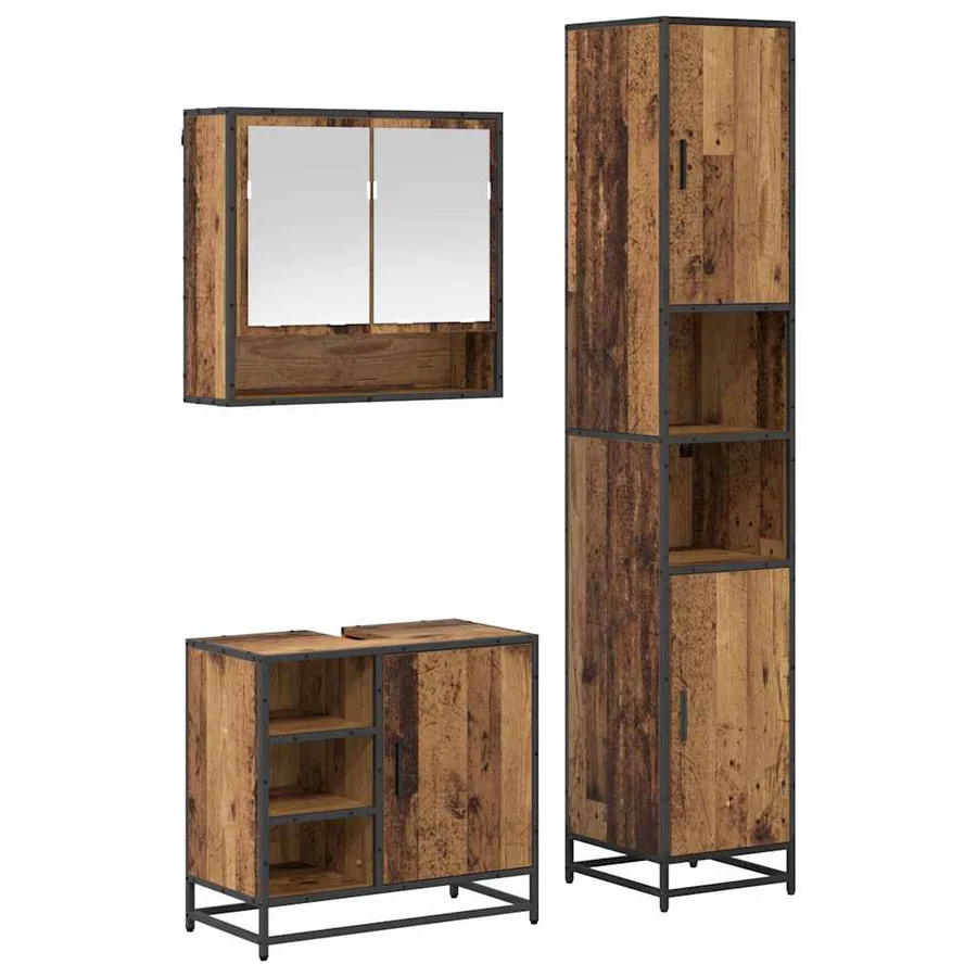 Ensemble de mobilier de salle de bain 3 pcs Bois Ancien - 2