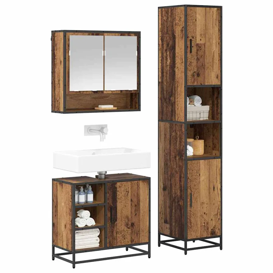 Ensemble de mobilier de salle de bain 3 pcs Bois Ancien - 3