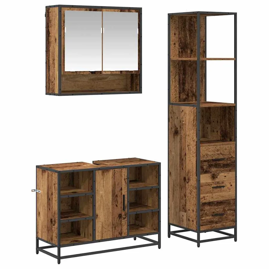 Ensemble de mobilier de salle de bain 3 pcs Bois Ancien - 2