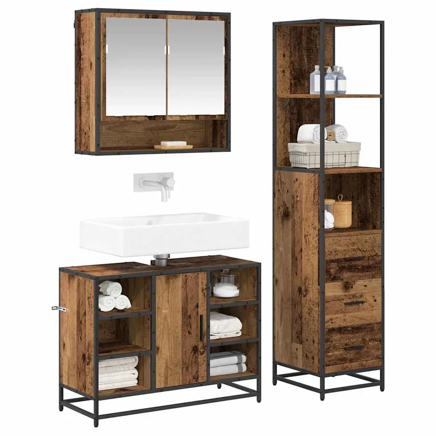 Ensemble de mobilier de salle de bain 3 pcs Bois Ancien - 3