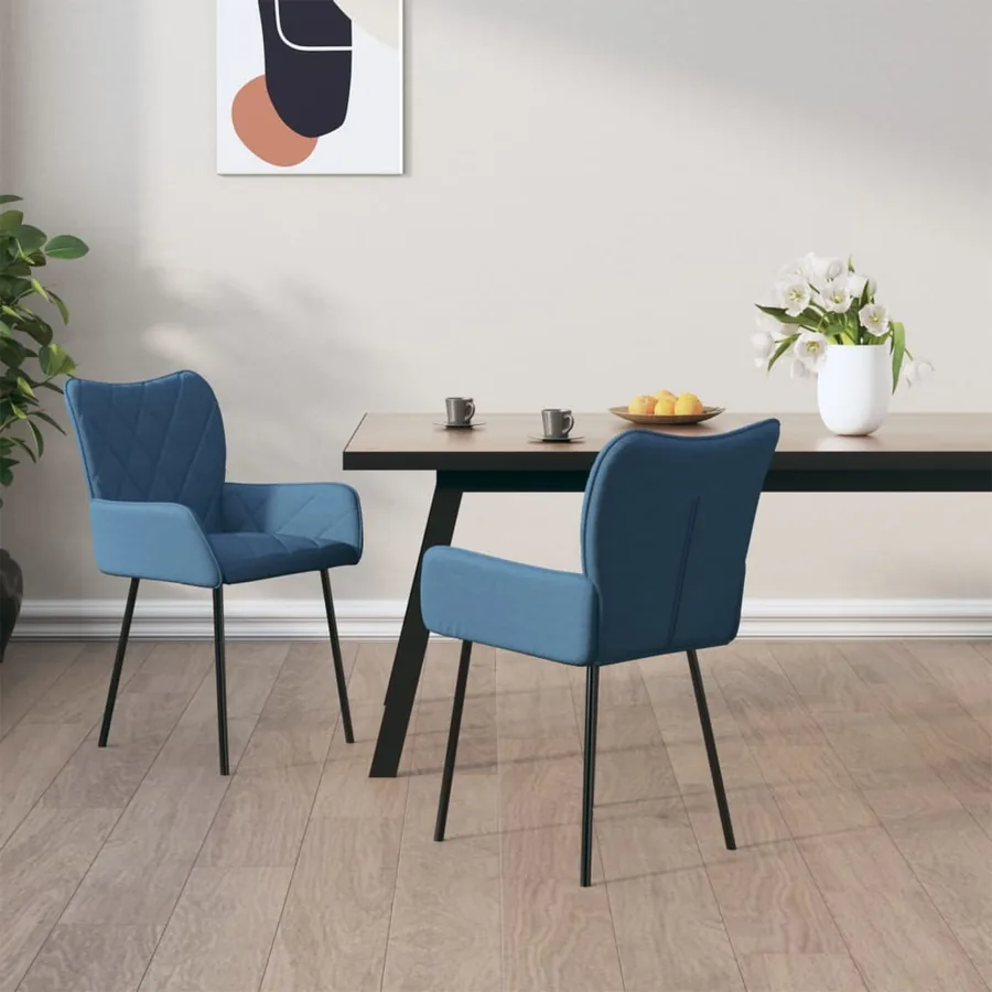 Chaises à manger lot de 2 bleu tissu
