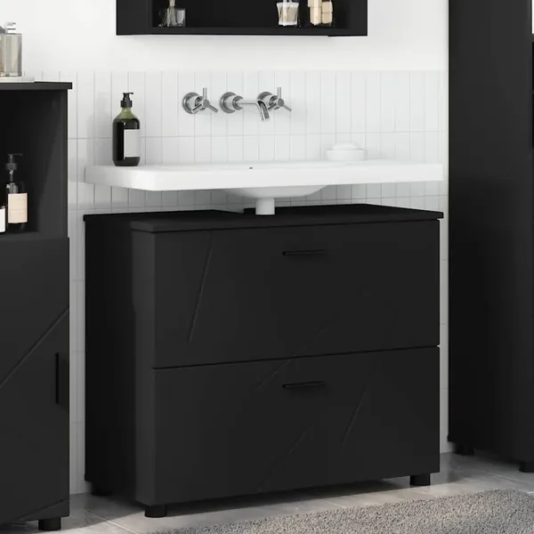 Cabinet de salle de bain avec tiroir Noir 76,5 x 35 x 64 cm
