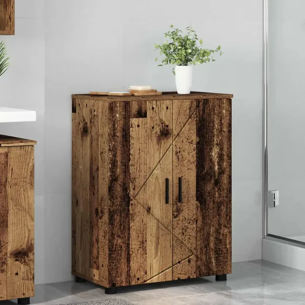 Cabinet de salle de bain avec porte Bois Ancien 60 x 35 x 80 cm