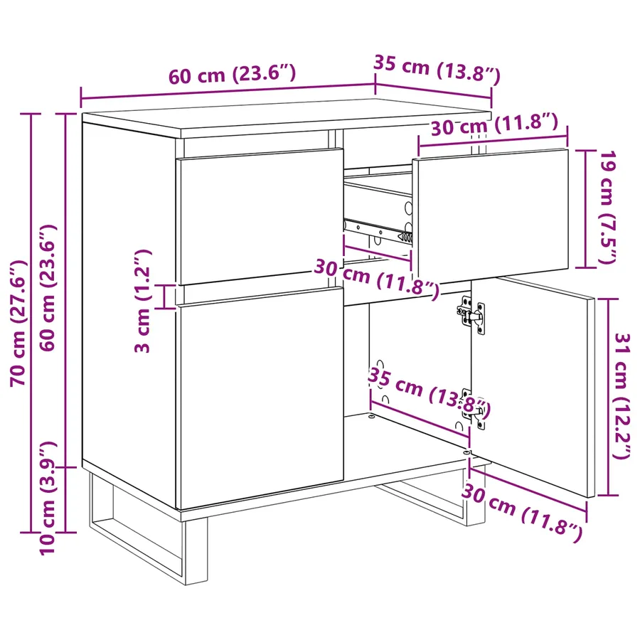 Buffet Chêne noir 60 x 35 x 70 cm Bois d'ingénierie et fer - 14
