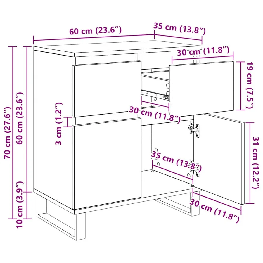 Buffet Chêne noir 60 x 35 x 70 cm Bois d'ingénierie et fer - 15