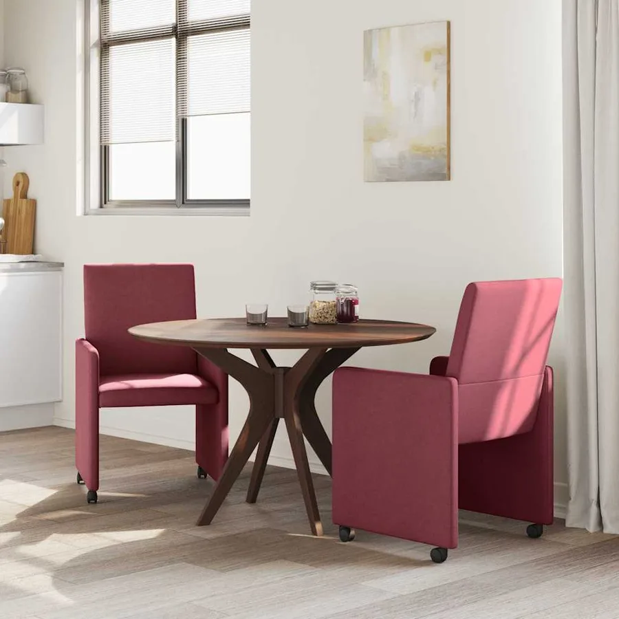 Chaises de Salle à Manger avec Roues 2 pcs Bordeaux tissu - 3