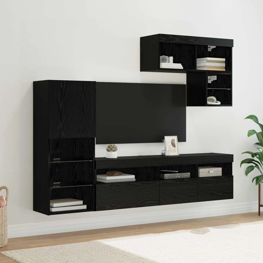 Meubles TV muraux 6 pcs Chêne noir Bois d'ingénierie