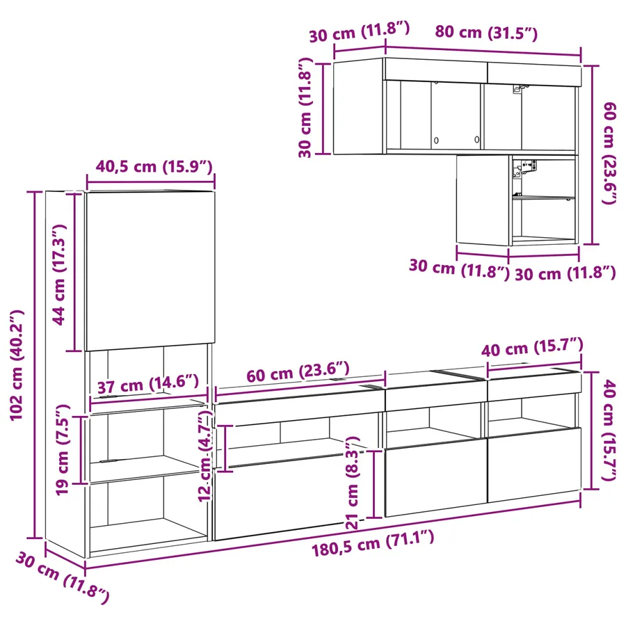 Meubles TV muraux 6 pcs Chêne noir Bois d'ingénierie - 17