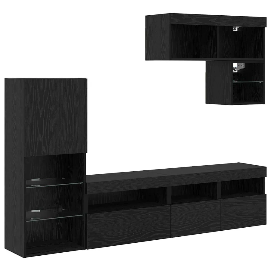 Meubles TV muraux 6 pcs Chêne noir Bois d'ingénierie - 2
