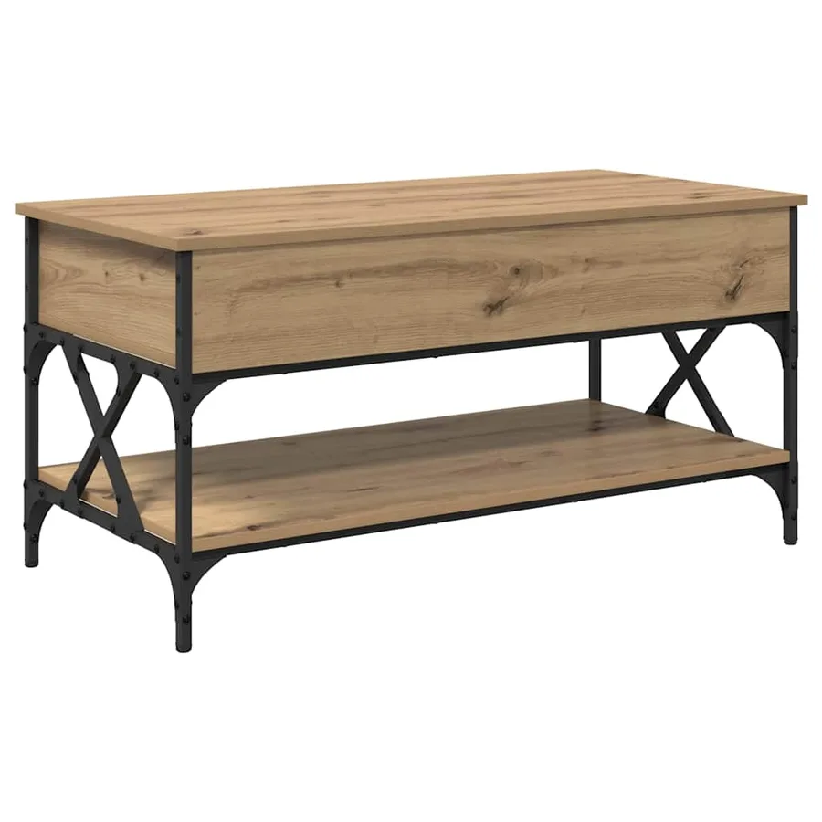 Table basse Chêne artisanal 100 x 50 x 50 cm Bois d'ingénierie - 2