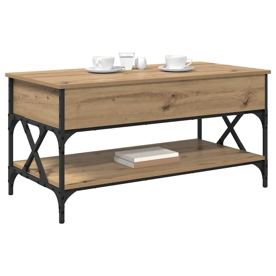 Table basse Chêne artisanal 100 x 50 x 50 cm Bois d'ingénierie - 3