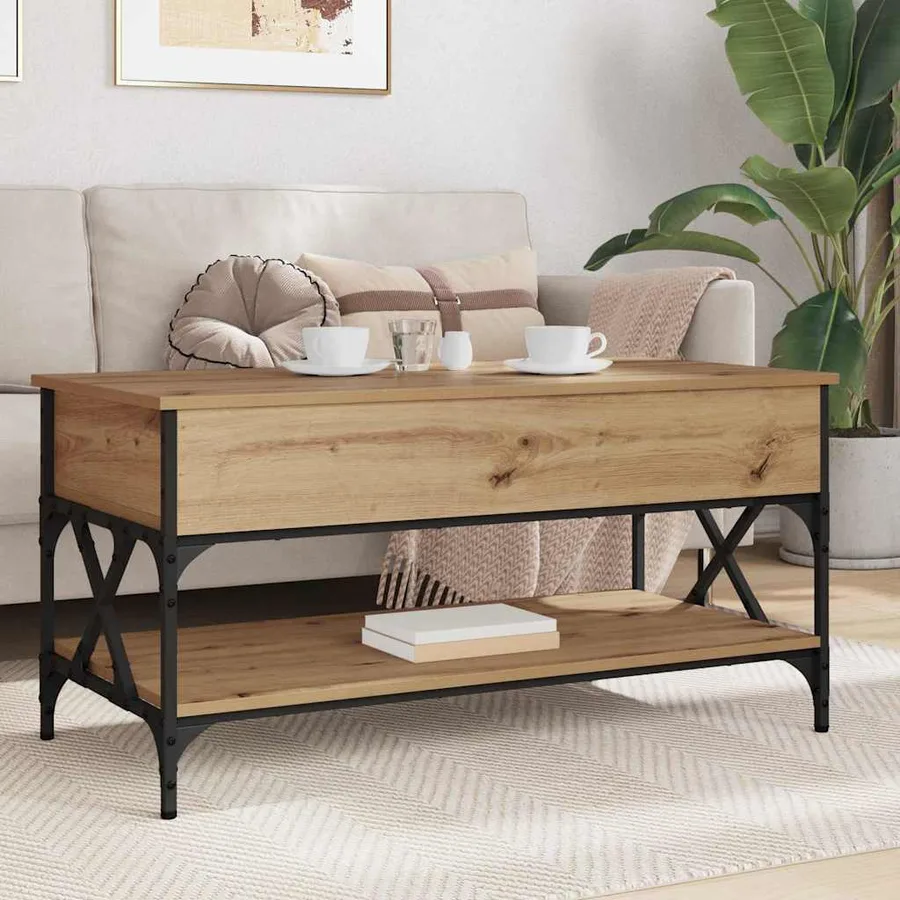 Table basse Chêne artisanal 100 x 50 x 50 cm Bois d'ingénierie - 4