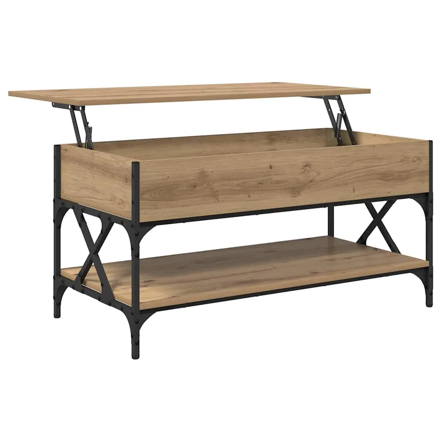 Table basse Chêne artisanal 100 x 50 x 50 cm Bois d'ingénierie - 5