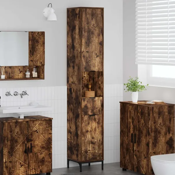 Cabinet de salle de bain Chêne fumé 31,5 x 33 x 190 cm