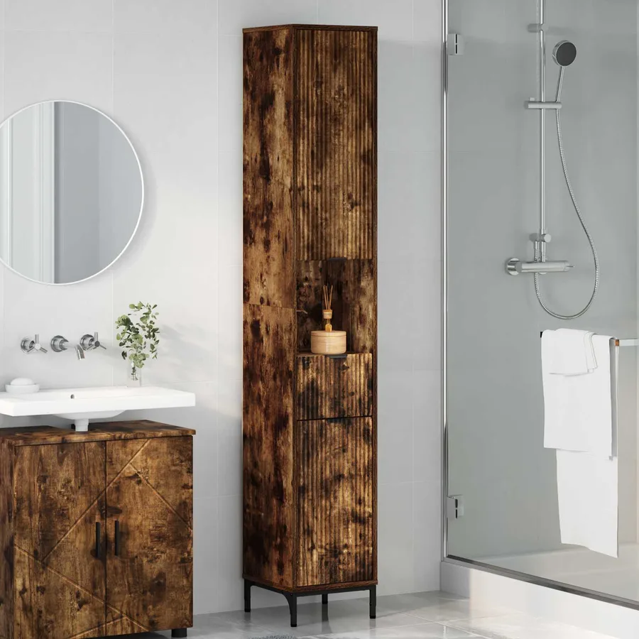 Cabinet de salle de bain Chêne fumé 31,5 x 33 x 190 cm - 4