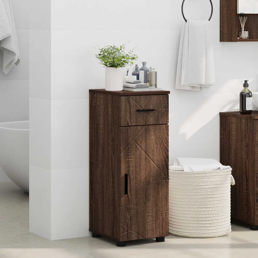 Cabinet de salle de bain avec tiroir Chêne brun 30 x 35 x 80 cm - 4