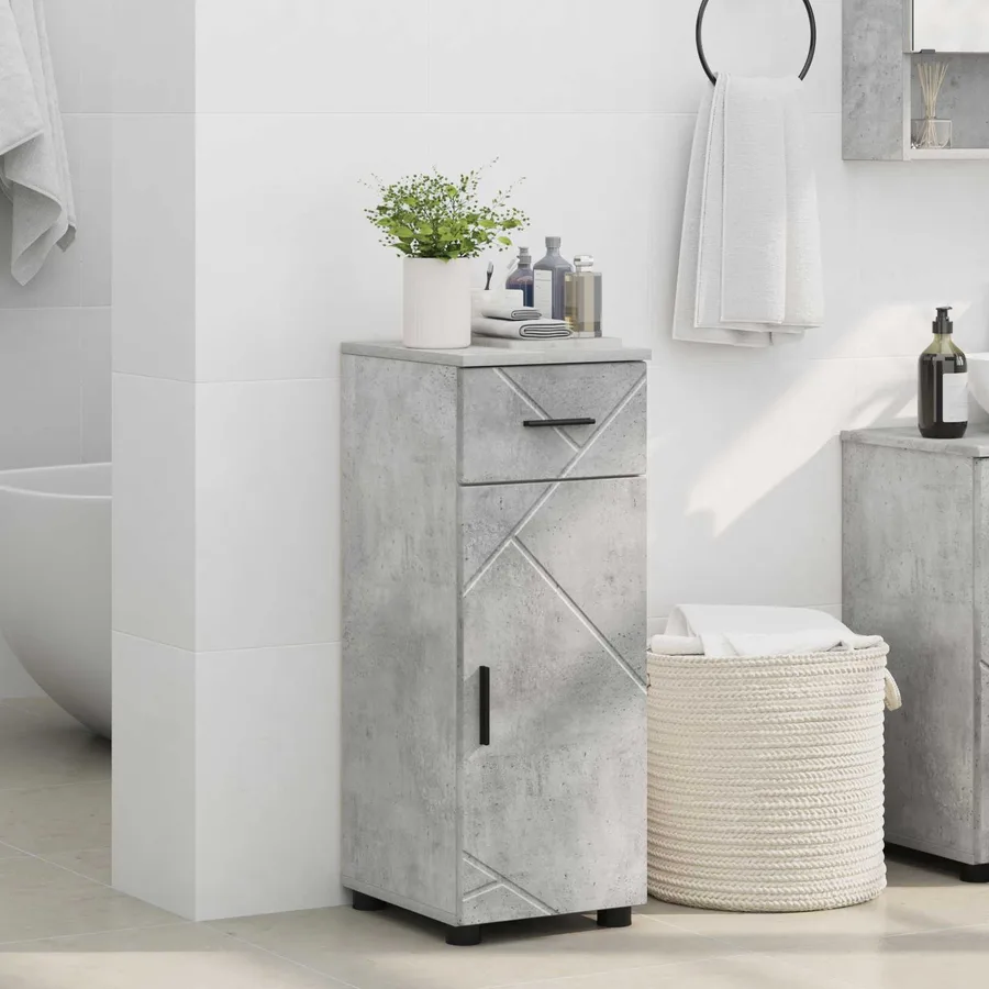 Cabinet de salle de bain avec tiroir Gris béton 30 x 35 x 80 cm - 4