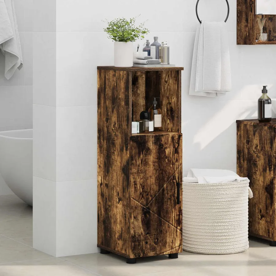 Cabinet de salle de bain avec porte Chêne fumé 30 x 35 x 95 cm - 4