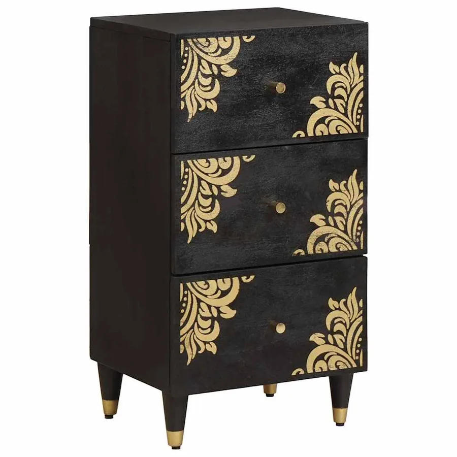 Buffet avec tiroir Noir 40 x 33 x 75 cm Bois de mangue massif