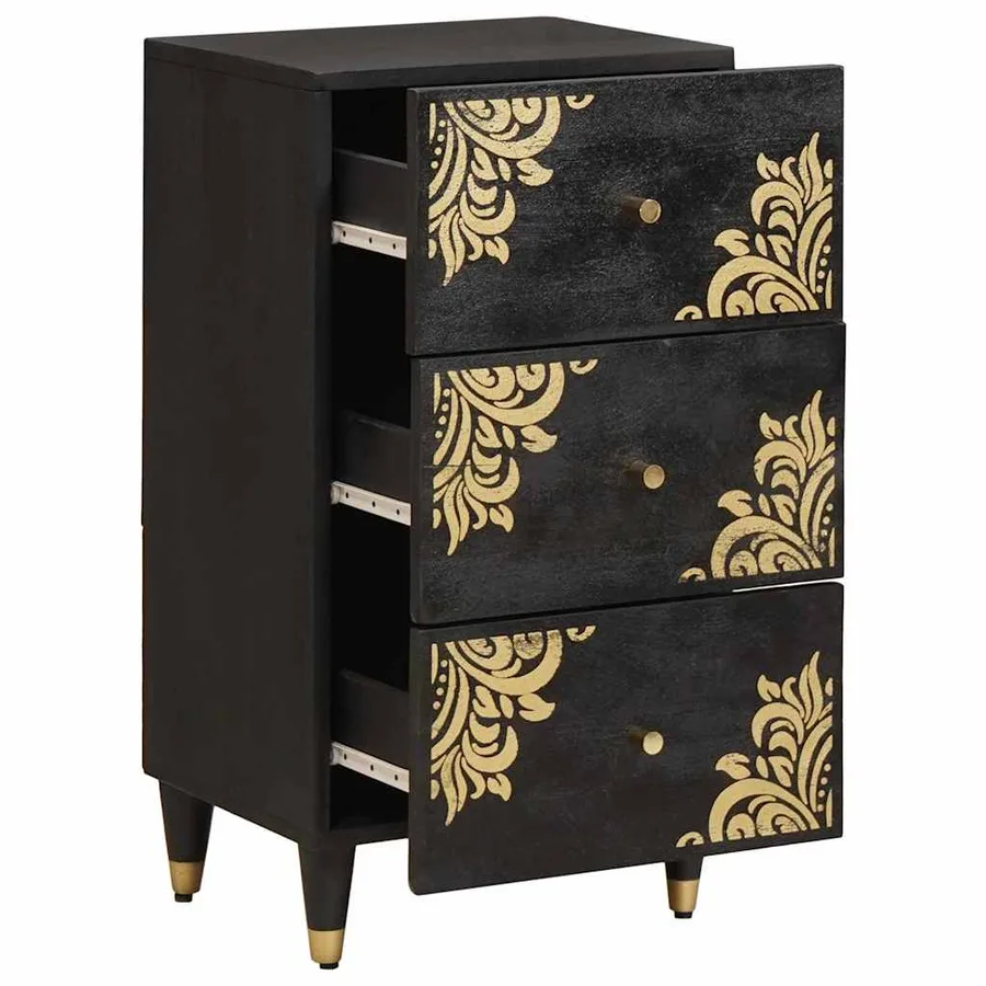 Buffet avec tiroir Noir 40 x 33 x 75 cm Bois de mangue massif - 2