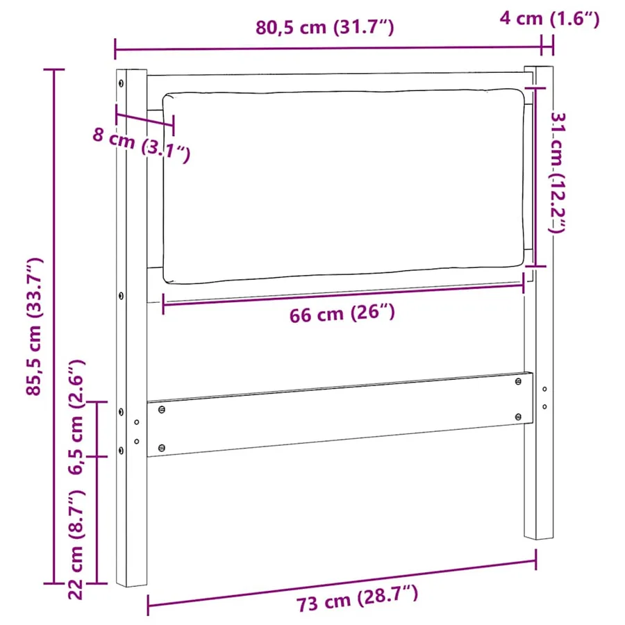 Tête de lit Autre Marron 75 cm Bois massif en pin - 11