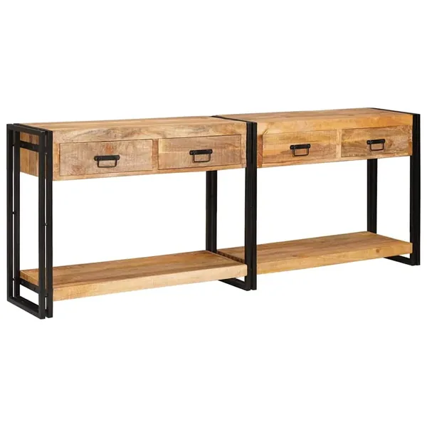 Tables console avec tiroir 2 pcs Marron Bois de mangue massif