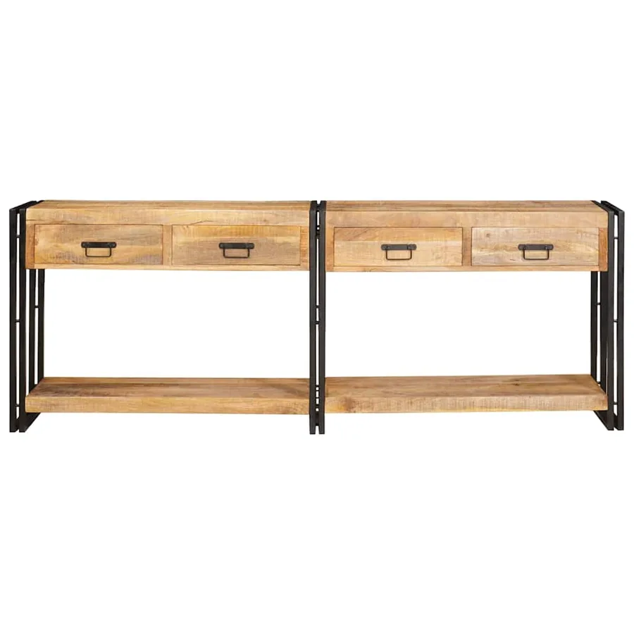 Tables console avec tiroir 2 pcs Marron Bois de mangue massif - 5
