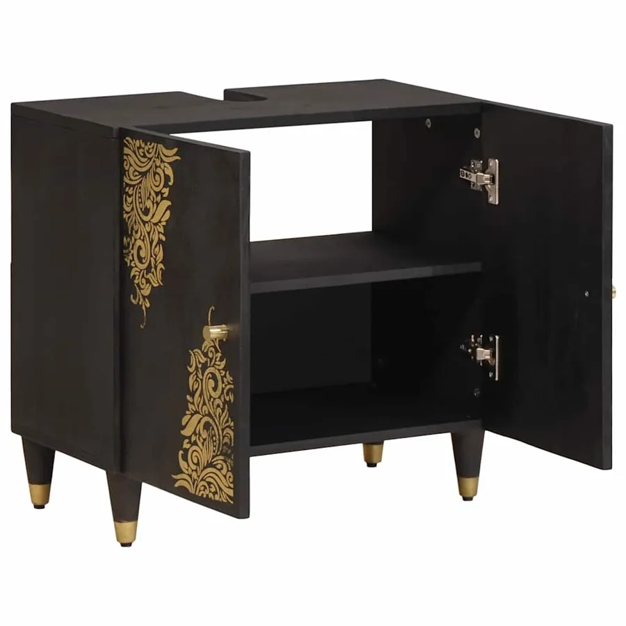 Armoire d'évier Noir 62 x 33 x 58 cm Bois de mangue massif - 2