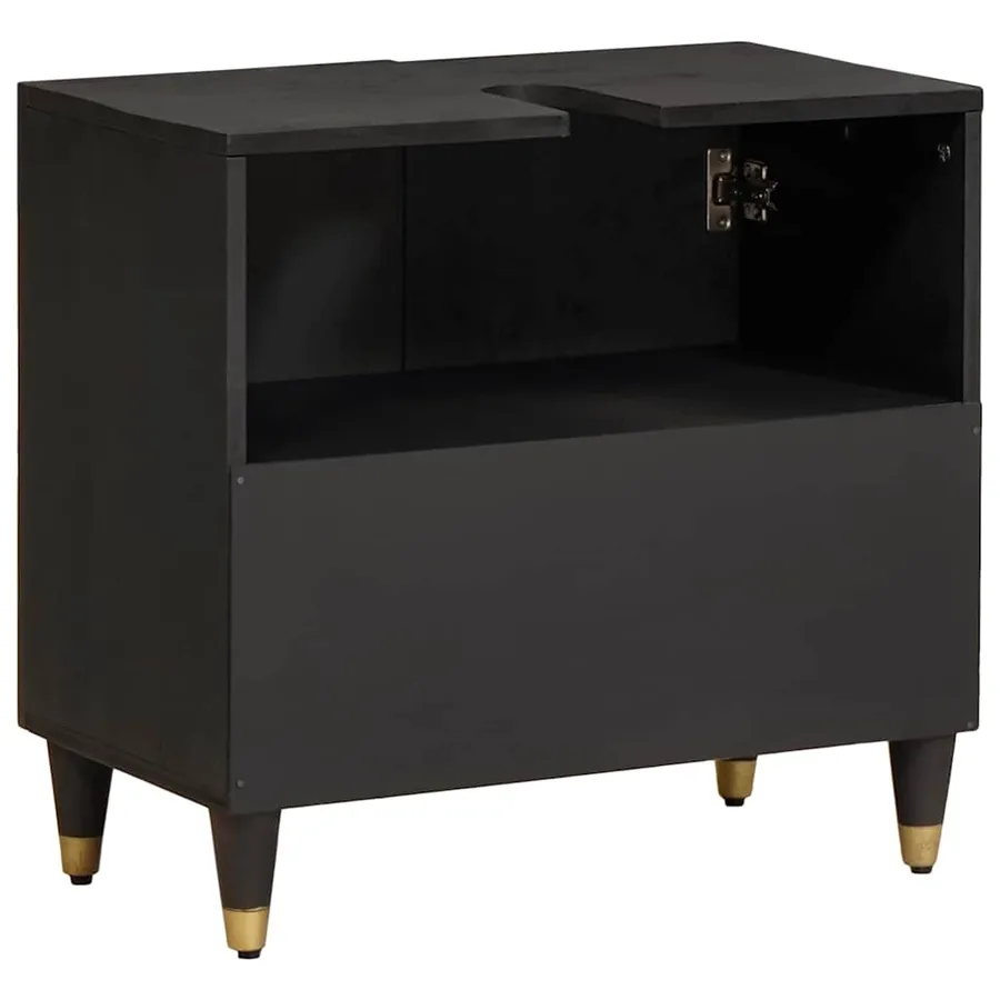 Armoire d'évier Noir 62 x 33 x 58 cm Bois de mangue massif - 5