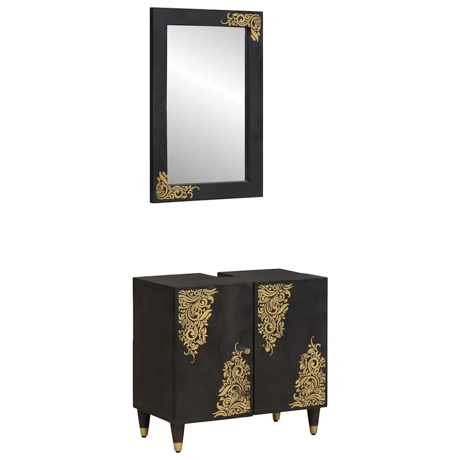 Ensemble de Meubles de Salle de Bain Montage mural 2 pcs Noir