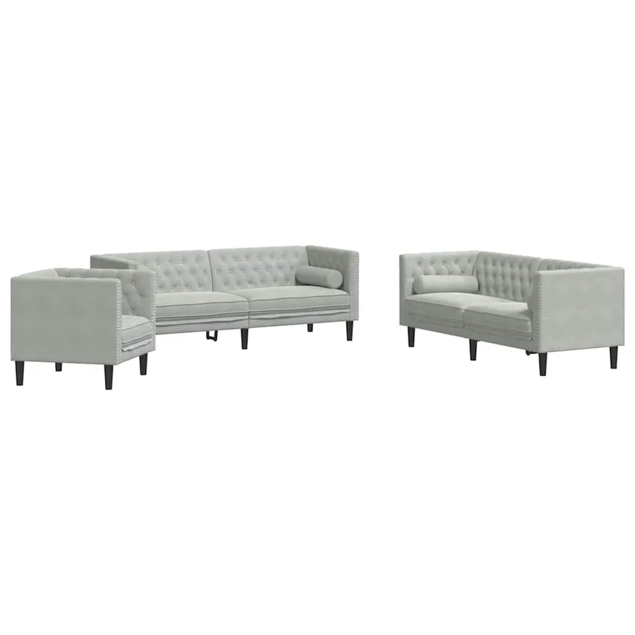 Canapé de salon 3 pcs Gris clair 194 x 74,5 x 70,5 cm Velours - 2