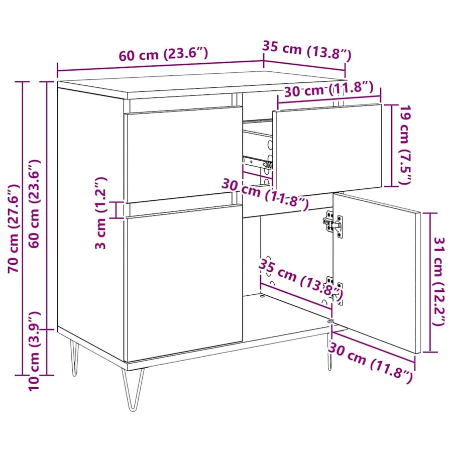 Buffet Chêne noir 60 x 35 x 70 cm Bois d'ingénierie et fer - 15
