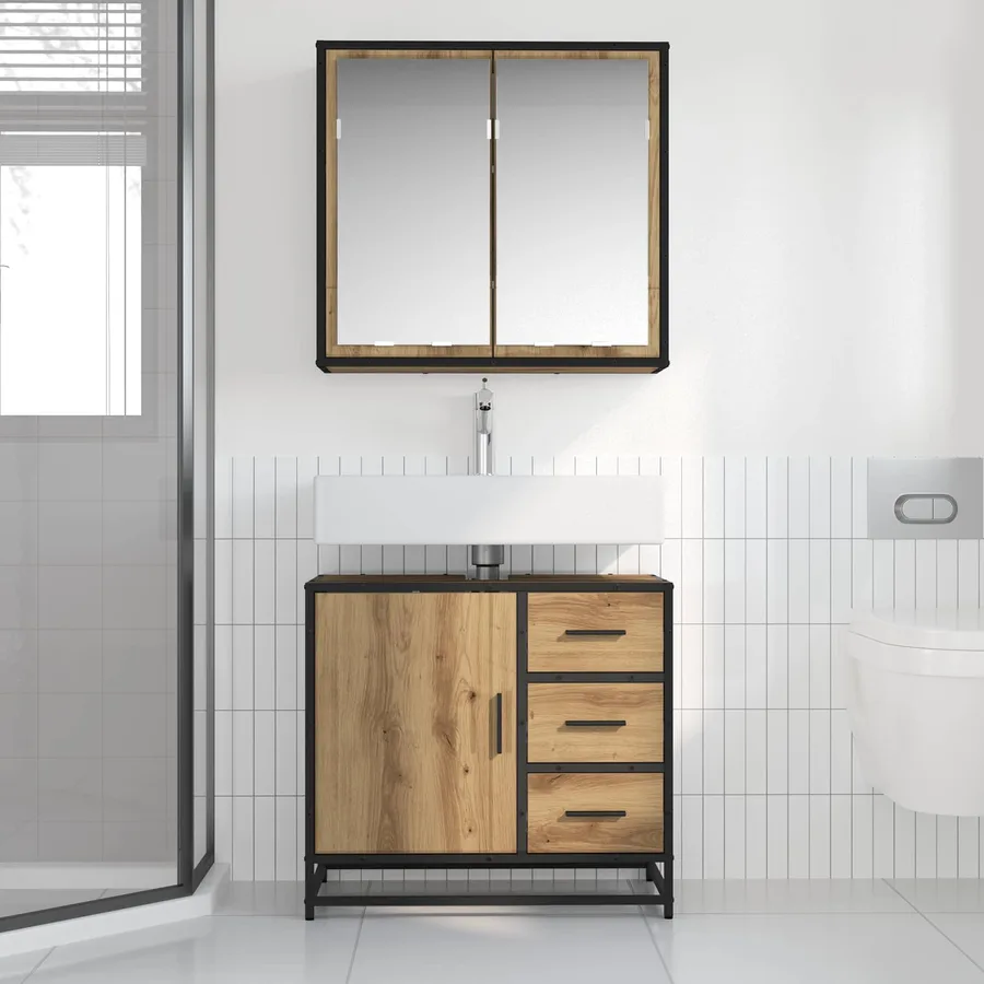 Ensemble de mobilier de salle de bain 2 pc Chêne artisanal - 4