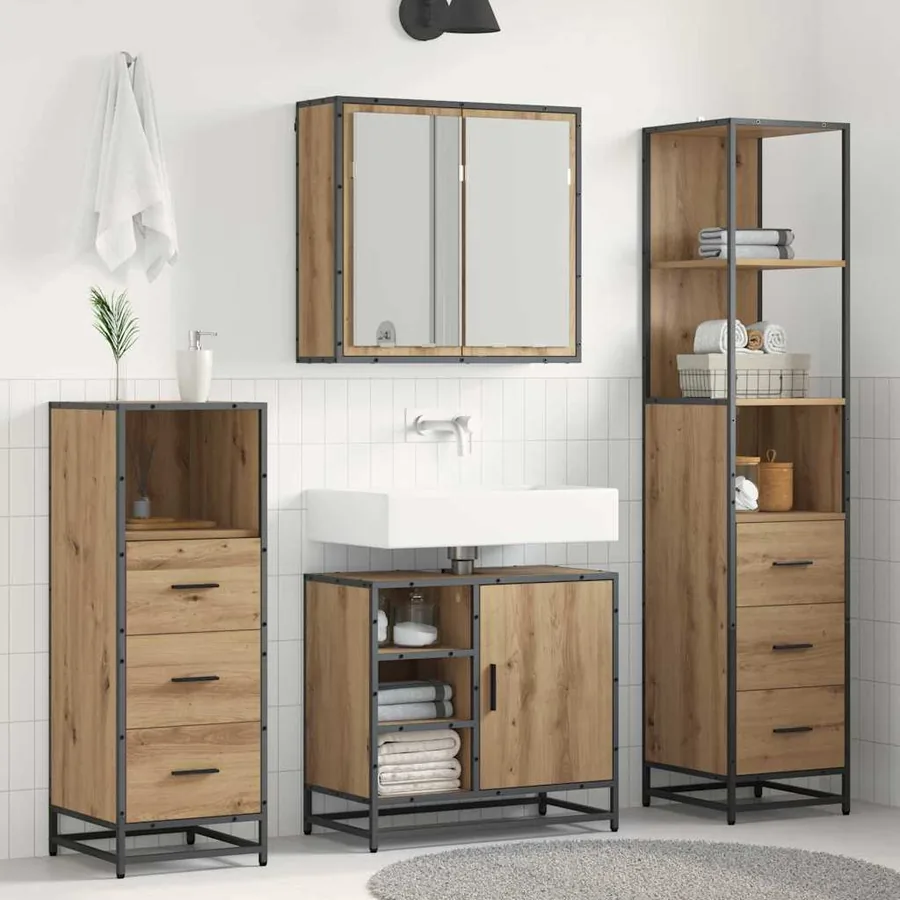 Ensemble de mobilier de salle de bain 4 pc Chêne artisanal