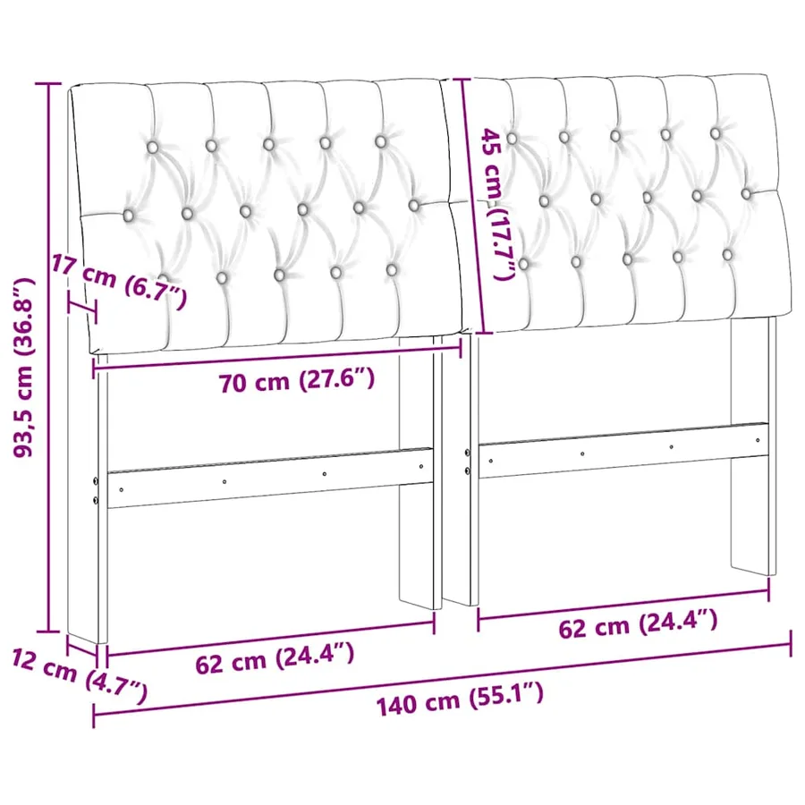 Tête de lit capitonnée Taupe 140 cm Pin massif - 11
