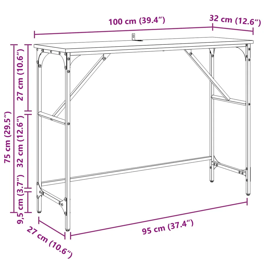 Table console Chêne noir 100 x 32 x 75 cm Bois d'ingénierie - 12