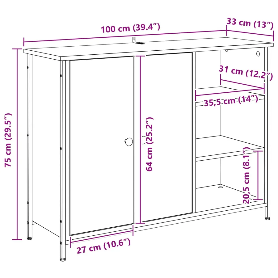 Buffet Bois Ancien 100 x 33 x 75 cm Bois d'ingénierie - 15