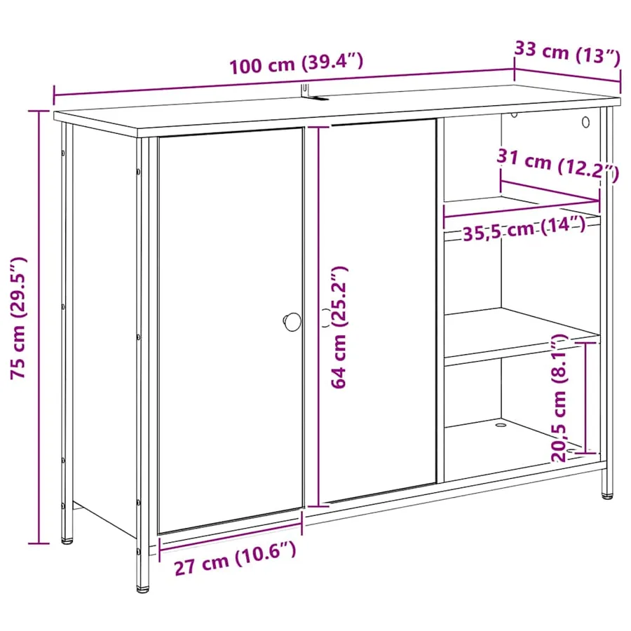 Buffet Bois Ancien 100 x 33 x 75 cm Bois d'ingénierie - 16