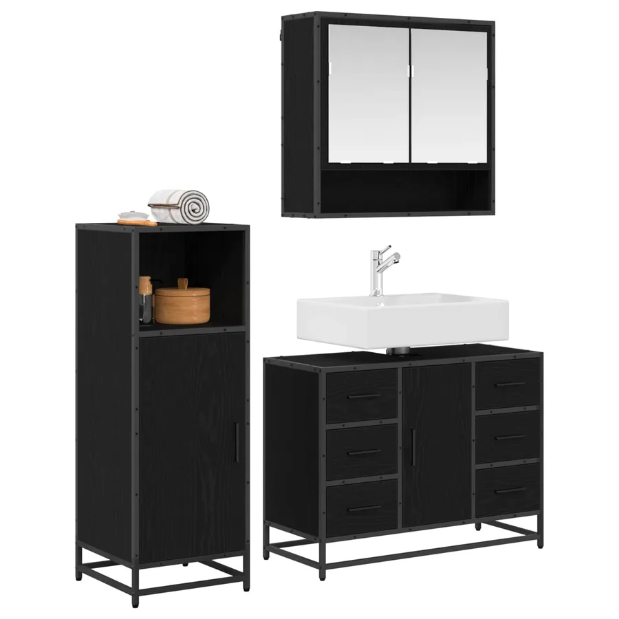 Ensemble de mobilier de salle de bain 3 pcs Chêne noir - 2