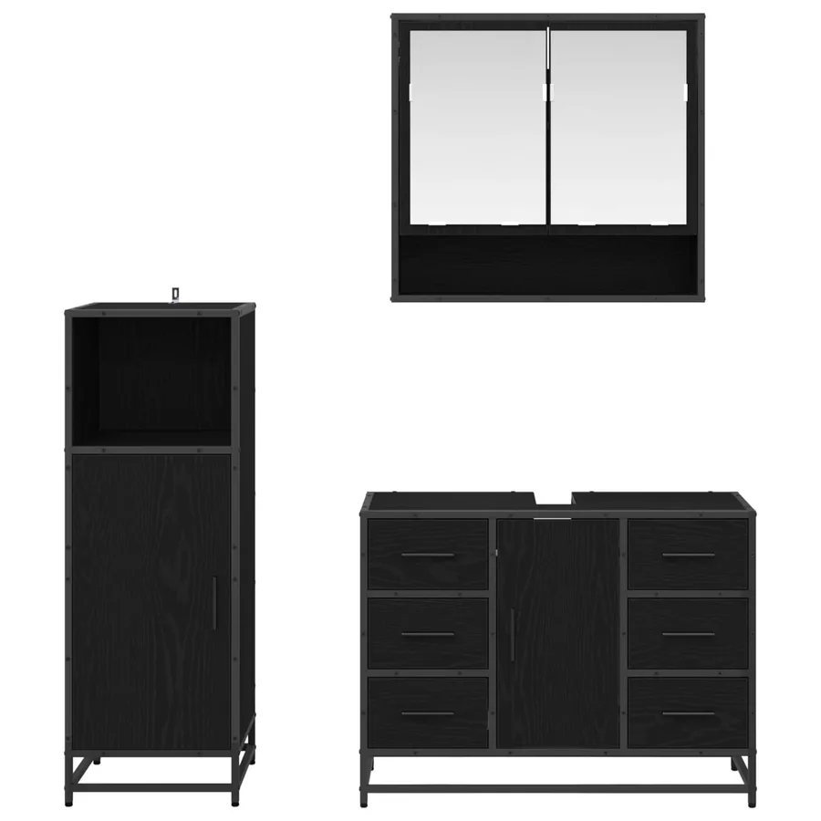Ensemble de mobilier de salle de bain 3 pcs Chêne noir - 3