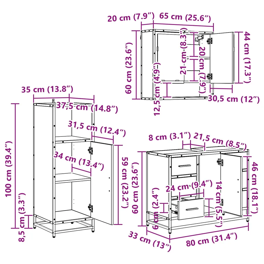 Ensemble de mobilier de salle de bain 3 pcs Chêne noir - 8
