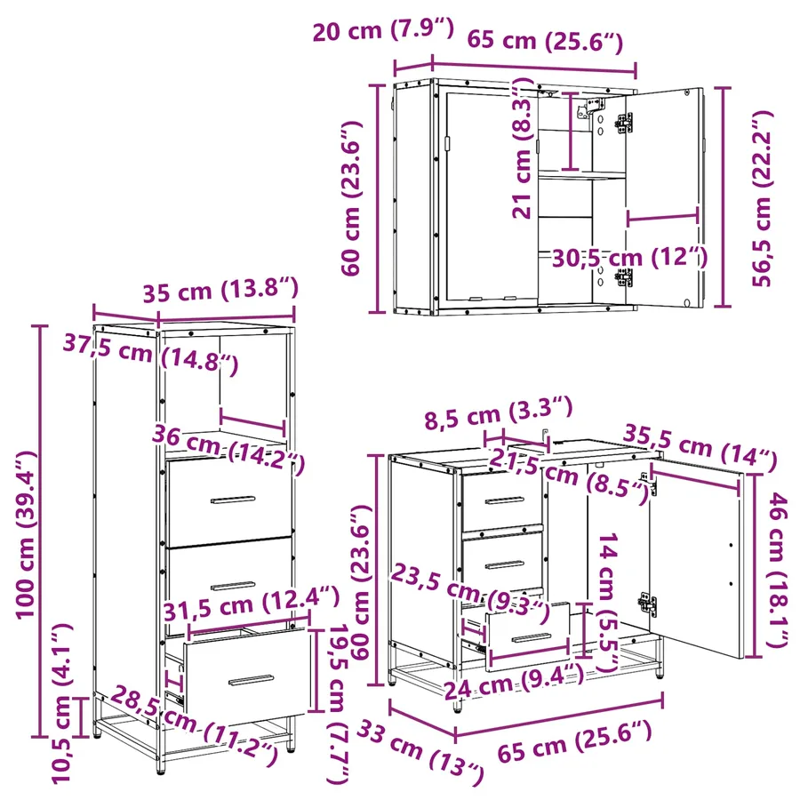Ensemble de mobilier de salle de bain 3 pcs Chêne noir - 15