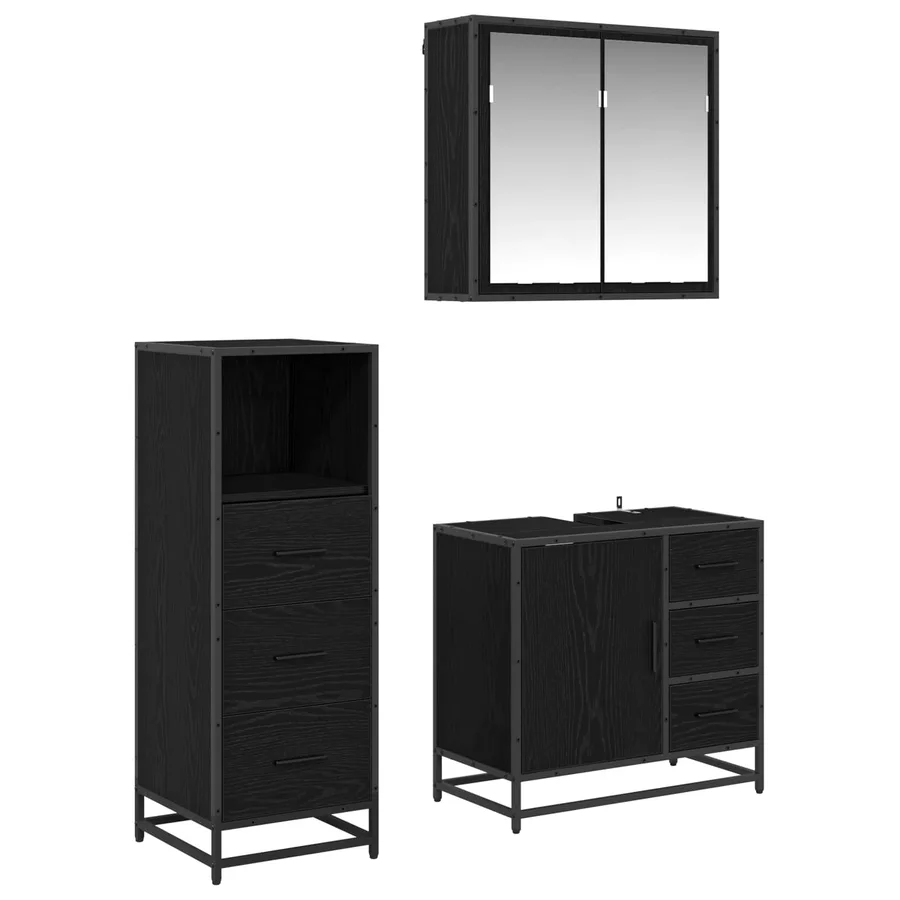 Ensemble de mobilier de salle de bain 3 pcs Chêne noir - 2