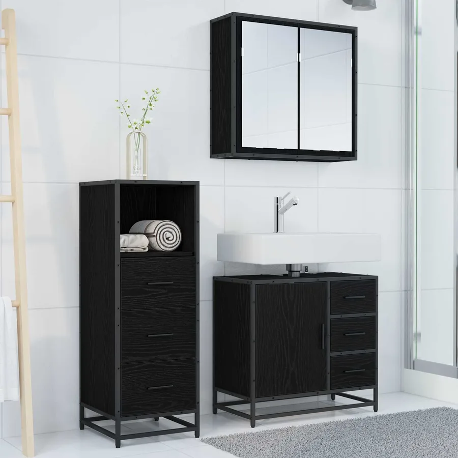 Ensemble de mobilier de salle de bain 3 pcs Chêne noir - 4