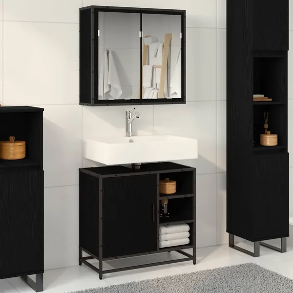 Ensemble de mobilier de salle de bain 2 pcs Chêne noir