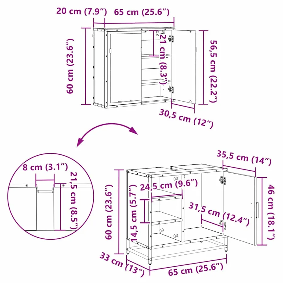 Ensemble de mobilier de salle de bain 2 pcs Chêne noir - 17