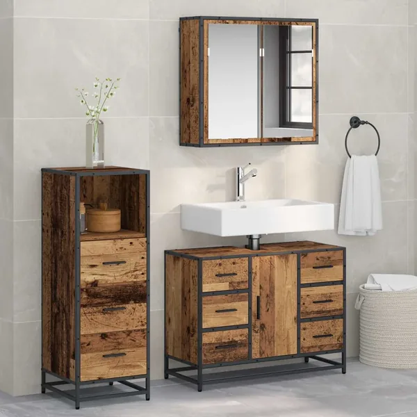 Ensemble de mobilier de salle de bain 3 pcs Bois Ancien