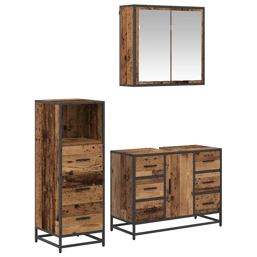 Ensemble de mobilier de salle de bain 3 pcs Bois Ancien - 2