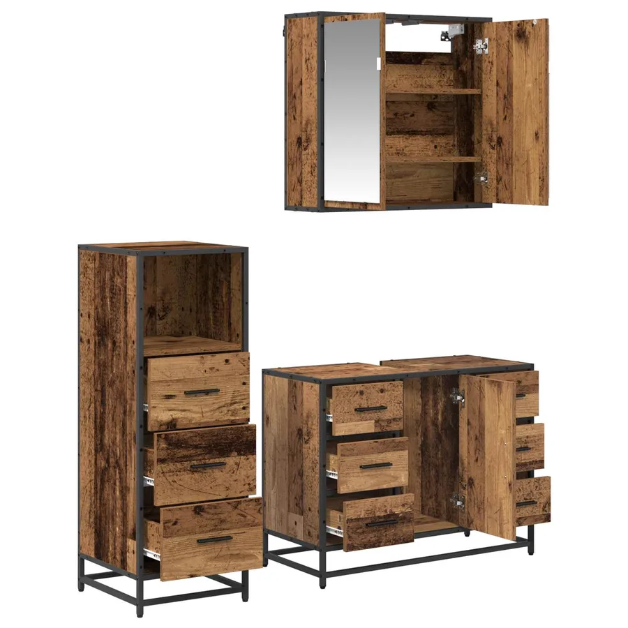 Ensemble de mobilier de salle de bain 3 pcs Bois Ancien - 5